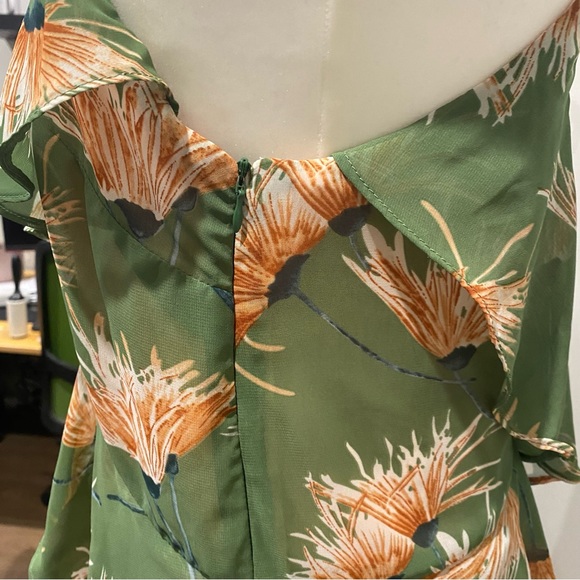 Dress Forum Los Angeles Ruffle Asymmetrical Maxi Dress Green Floral Dandelion M - Picture 7 of 8